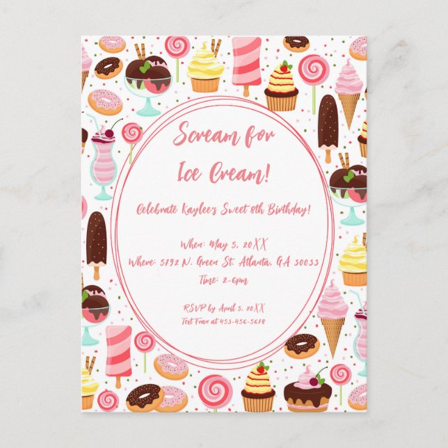 Invitation Carte Postale Crie pour Ice Cream Girls Sweet mignonne Anniversa (Devant)