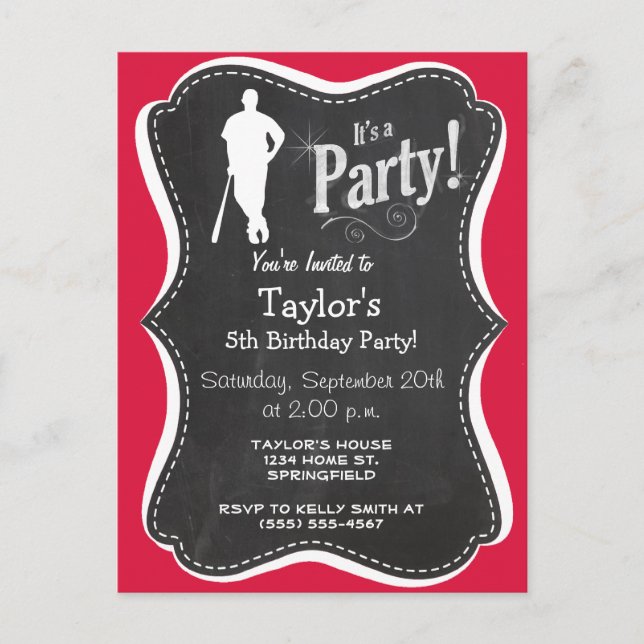 Invitation Carte Postale Crimson Red Baseball (Devant)