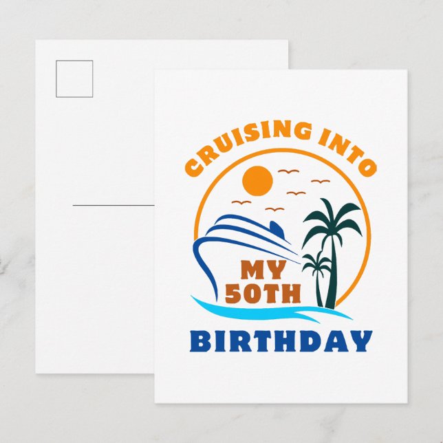 Invitation Carte Postale Croisière en mon bateau de 50e anniversaire (Devant / Derrière)
