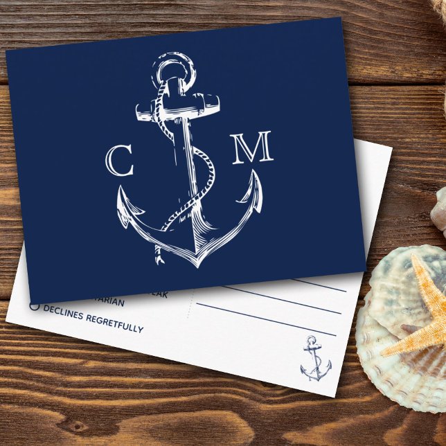 Invitation Carte Postale Croquis nautique marine Ancre choix de repas RSVP (Créateur téléchargé)