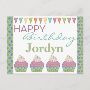 Invitation Carte Postale Cupcake mignonne violet Turquoise fête d'anniversa