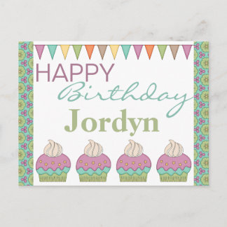 Invitation Carte Postale Cupcake mignonne violet Turquoise fête d'anniversa
