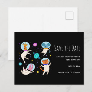 Invitation Carte Postale Cute Astronaut Animaux dans l'espace Économisez la