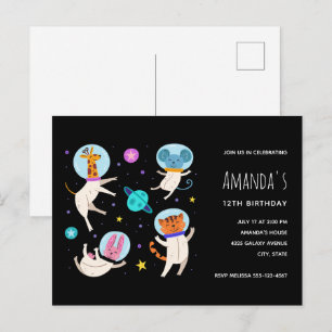 Invitation Carte Postale Cute astronaute Animaux flottant dans l'espace Ann