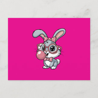 Invitation Carte Postale Cute Bunny with Glasses Blowing Bubble Gum