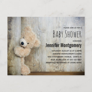 Invitation Carte Postale Cute fourré Ours Rustique Baby shower de fond en b
