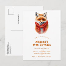 Cute Fox in a Red Scarf Autumn Image Birthday