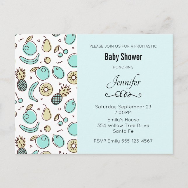 Invitation Carte Postale Cute Fruit Motif Summery Baby shower à thème (Devant)