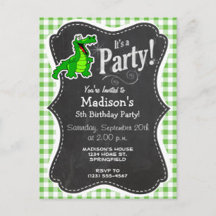 Invitation Carte Postale Cute Gator ; En vichy verte
