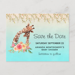 Invitation Carte Postale Cute Giraffe Aquarelle Maman & Bébé Enregistrer la