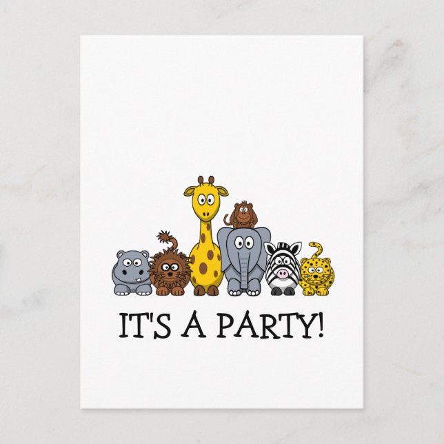 INVITATION CARTE POSTALE CUTE JUNGLE ANIMAUX AJOUTER VOTRE TEXTE (Devant)