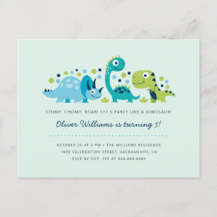 Invitation Carte Postale Cute Jurassic Dinosaures Fête d'Anniversaire pour 