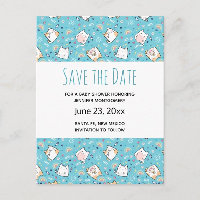 Invitation Carte Postale Cute Kitty Chat Motif Whimsical Enregistrer la dat (Devant)