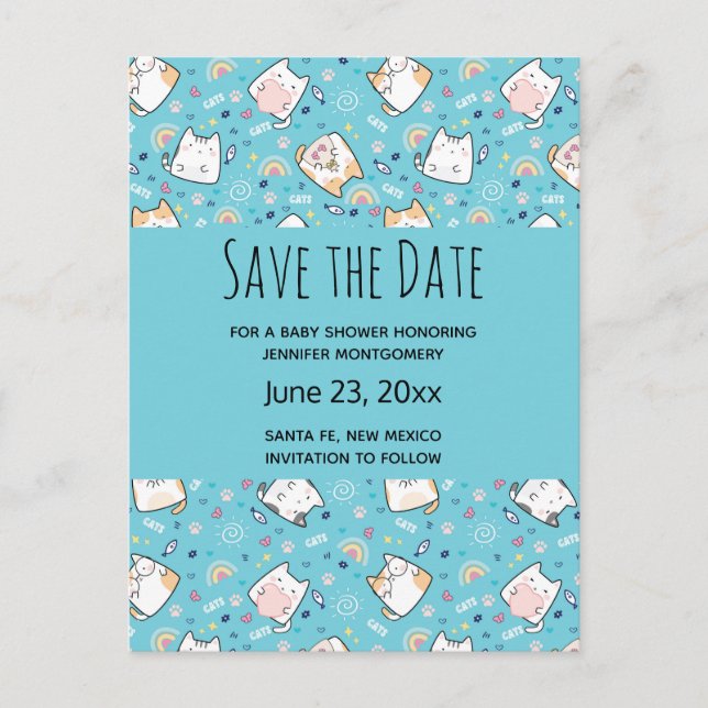 Invitation Carte Postale Cute Kitty Chat Motif Whimsical Enregistrer la dat (Devant)