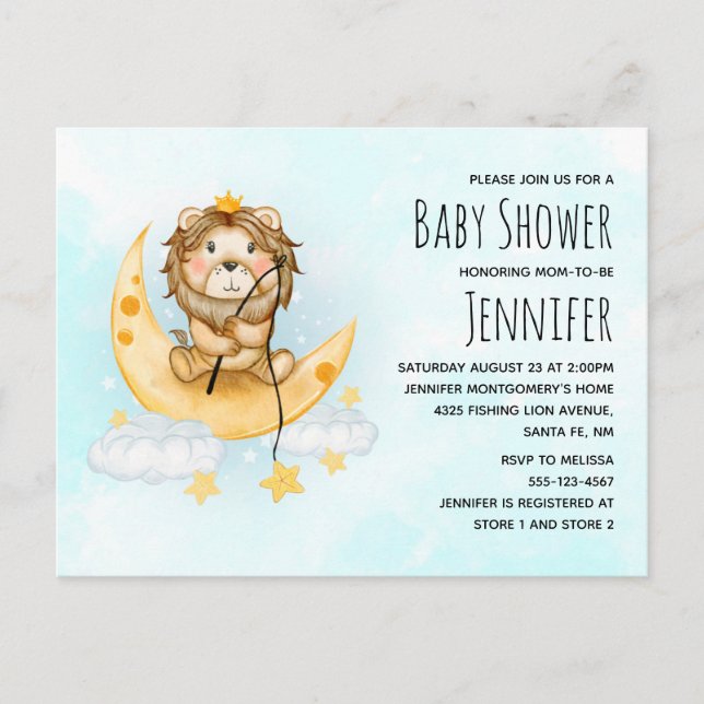 Invitation Carte Postale Cute Lion Fishing Baby shower d'aquarelle (Devant)