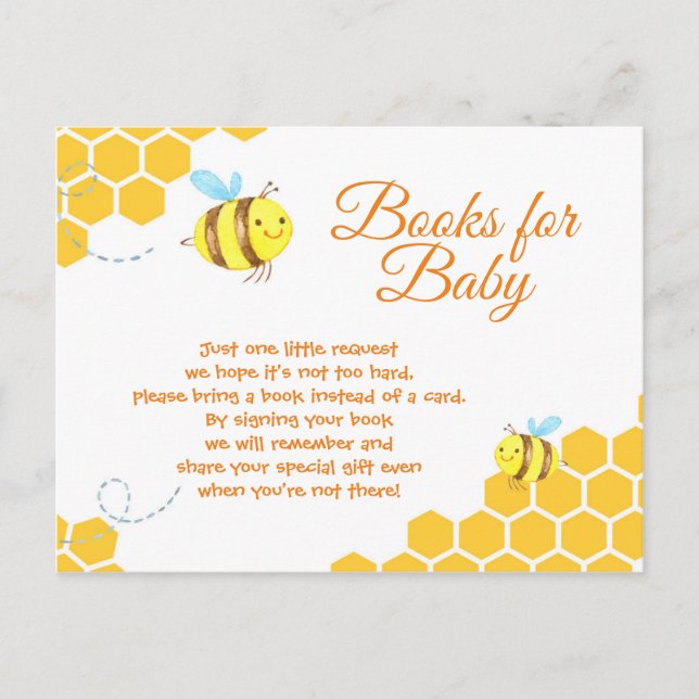 Invitation Carte Postale Cute Little Bee Baby showers Livres pour Baby Card (Devant)