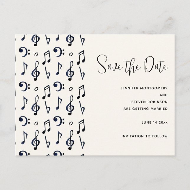 Invitation Carte Postale Cute Musical Notes Motif Enregistrer la date (Devant)