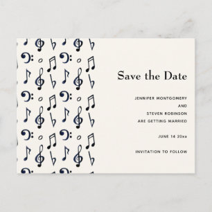 Invitation Carte Postale Cute Musical Notes Motif Enregistrer la date