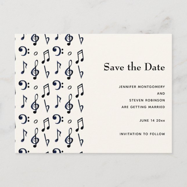 Invitation Carte Postale Cute Musical Notes Motif Enregistrer la date (Devant)