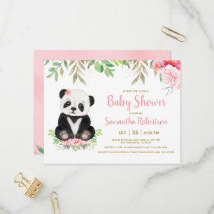 Invitation Carte Postale Cute Ours Blush rose Aquarelle Baby shower fille