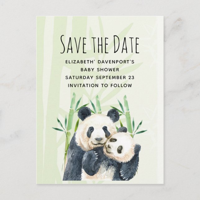 Invitation Carte Postale Cute Panda Pair Enregistrer le Baby shower Date (Devant)