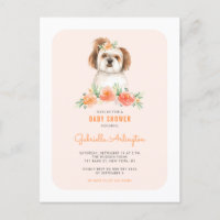 Cute Shih Tzu Aquarelle Pêche Baby shower Floral