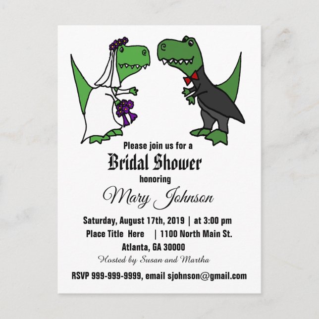 Invitation Carte Postale Cute T-rex Dinosaur Mariée et Fête des mariées de  (Devant)