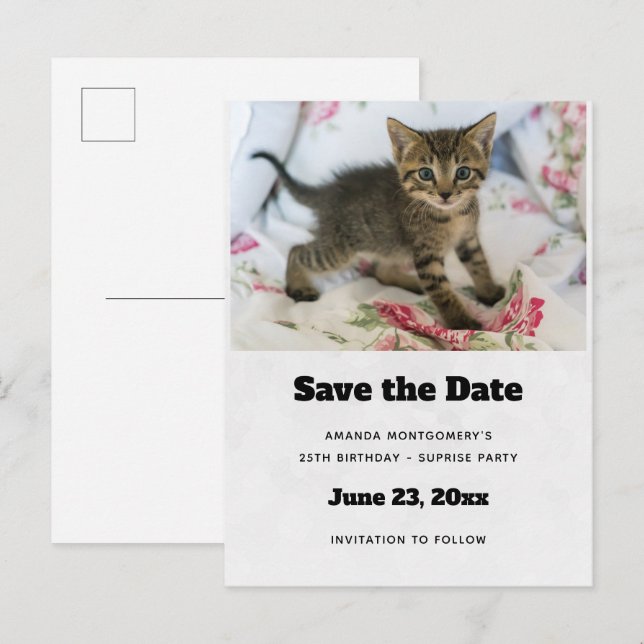 Invitation Carte Postale Cute Tabby Kitten À l'air surpris Enregistrer la d (Devant / Derrière)