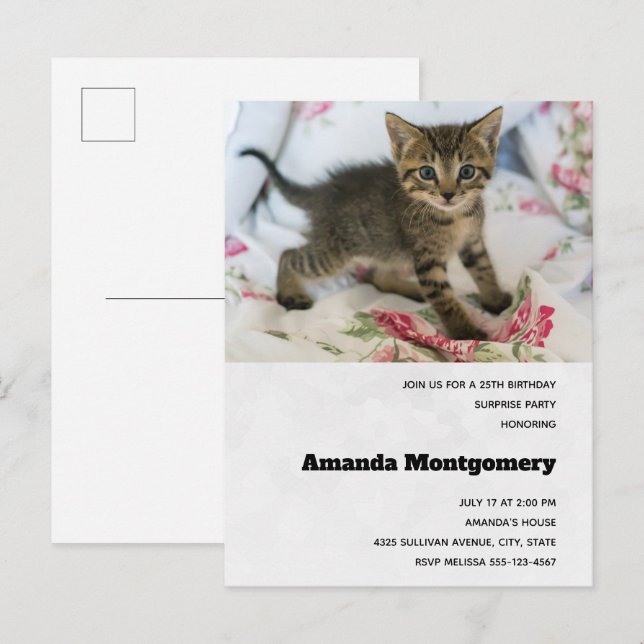 Invitation Carte Postale Cute Tabby Kitten Semblable Anniversaire Surpris (Devant / Derrière)