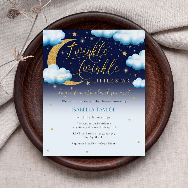 Invitation Carte Postale Cute Twinkle Little Star Blue Boy Baby shower (Créateur téléchargé)