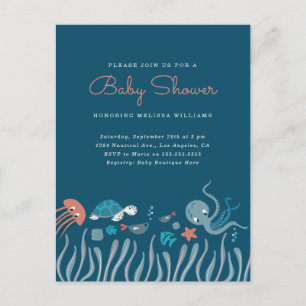 Invitation Carte Postale Cute Under the Sea Ocean Critters Baby shower
