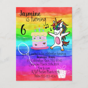 Invitation Carte Postale Cute Unicorn Aquarelle Rainbow Anniversaire