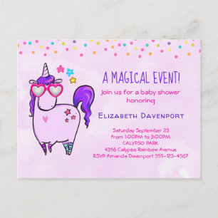 Invitation Carte Postale Cute Unicorne dans le Baby shower de lunettes en f