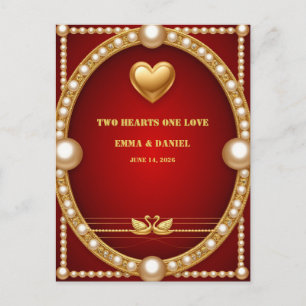 Invitation Carte Postale Cygne Décoration de Couple de Mariage Or Rouge 💍