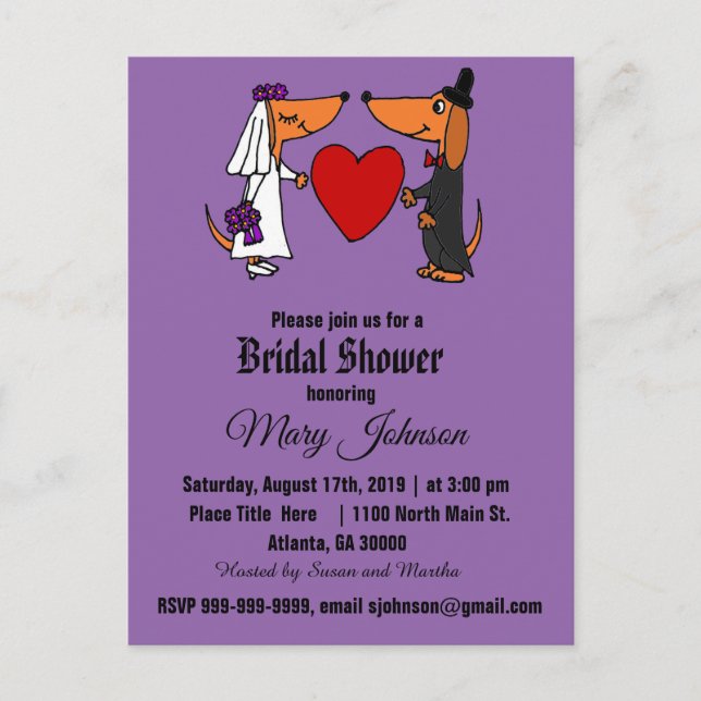 Invitation Carte Postale Dachshund Dachshund Mariage dessin animé (Devant)