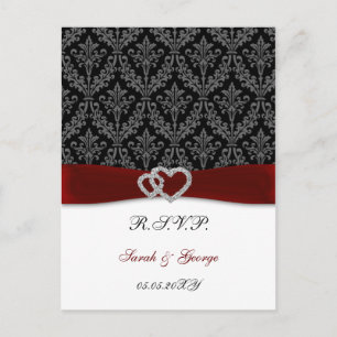 Invitation Carte Postale damask diamante rouge mariage RSVP