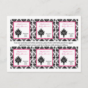 Invitation Carte Postale Damassé de noir de 6 de faveur roses indien