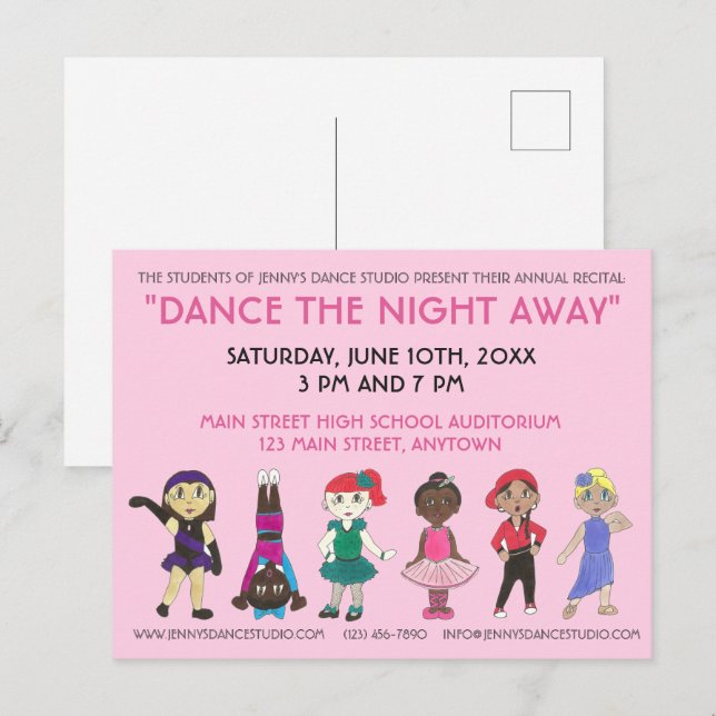 Invitation Carte Postale Dance School Studio Annual Considérant Show Show (Devant / Derrière)