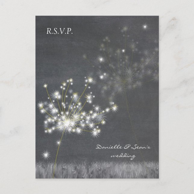 Invitation Carte Postale Dandelions en niveaux de gris Mariage RSVP (Devant)