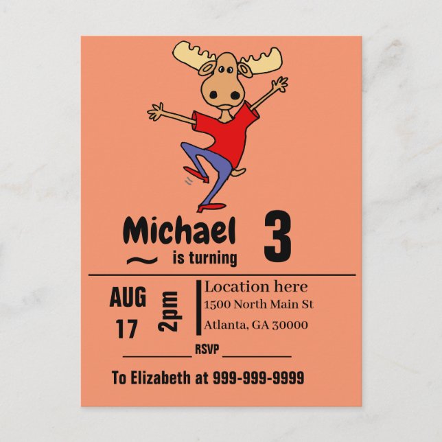 Invitation Carte Postale Danser drôle Moose fête d'anniversaire (Devant)