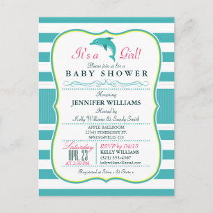Invitation Carte Postale Dauphin, Élégant, Baby shower À Thème Nautique
