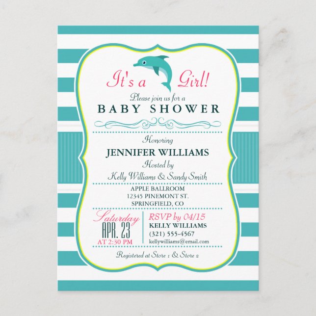 Invitation Carte Postale Dauphin, Élégant, Baby shower À Thème Nautique (Devant)