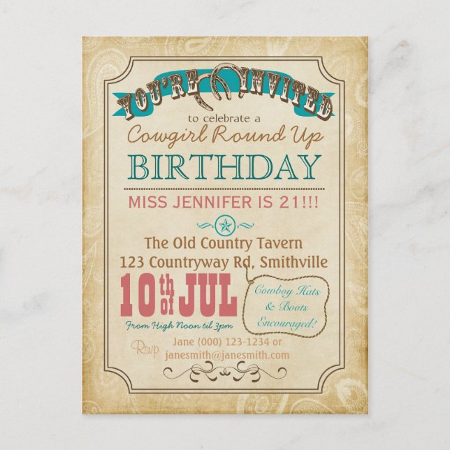 Invitation carte postale de style western (Devant)