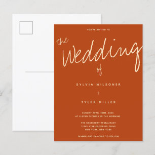 Invitation Carte Postale Décontracté Burnt Orange Mariage de typographie