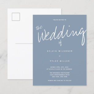 Invitation Carte Postale Décontracté moderne Dusty Blue Typography Mariage