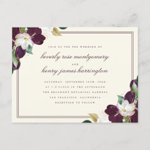 Invitation Carte Postale Deep Purple élégant chic et mariage floral en
