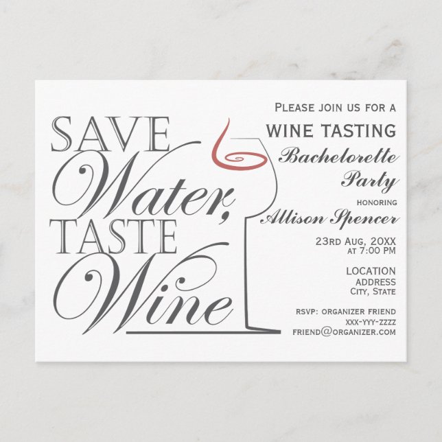 Invitation Carte Postale Dégustation de vin Bachelorette Party Conception d (Devant)