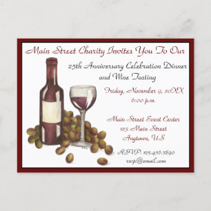 Invitation Carte Postale Dégustation de vin Cocktail Party Raisins bouteill