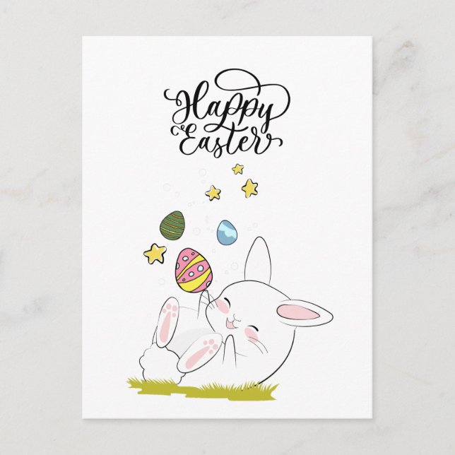 Invitation Carte Postale Déjeuner de Pâques & Chasse aux œufs | Lapin migno (Devant)