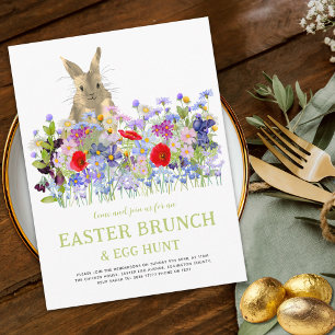 Invitation Carte Postale Déjeuner de Pâques Chasse aux œufs Lapin mignon Fl